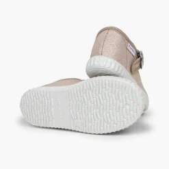 Menina Pisamonas Sapatos Merceditas Fivela Lona Com Brilhos