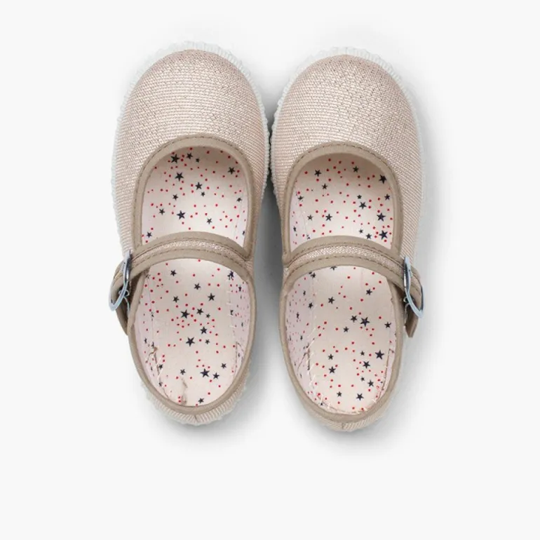 Menina Pisamonas Sapatos Merceditas Fivela Lona Com Brilhos