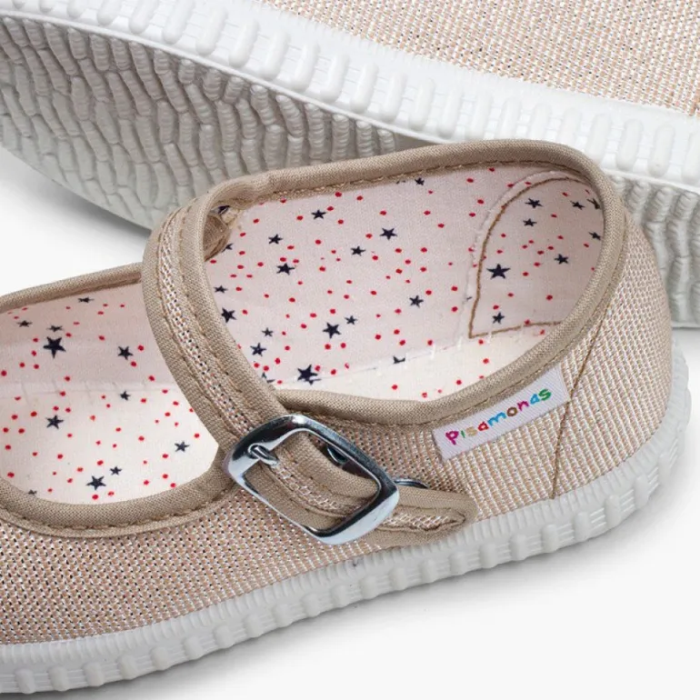 Menina Pisamonas Sapatos Merceditas Fivela Lona Com Brilhos