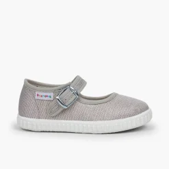 Menina Pisamonas Sapatos Merceditas Fivela Lona Com Brilhos