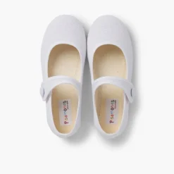 Menina Pisamonas Sapatos Merceditas Linho Tiras Aderentes Botao