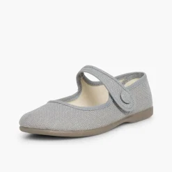 Menina Pisamonas Sapatos Merceditas Linho Tiras Aderentes Botao
