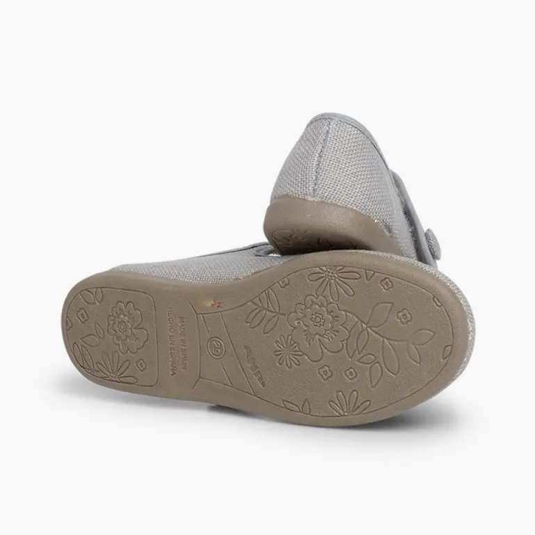 Menina Pisamonas Sapatos Merceditas Linho Tiras Aderentes Botao