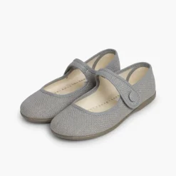 Menina Pisamonas Sapatos Merceditas Linho Tiras Aderentes Botao