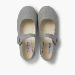 Menina Pisamonas Sapatos Merceditas Linho Tiras Aderentes Botao