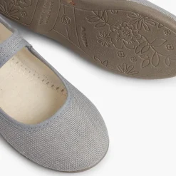 Menina Pisamonas Sapatos Merceditas Linho Tiras Aderentes Botao
