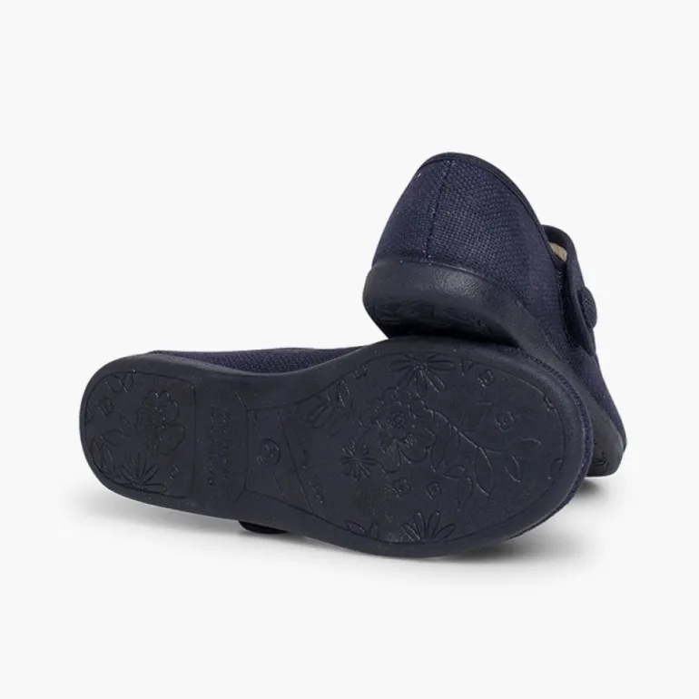 Menina Pisamonas Sapatos Merceditas Linho Tiras Aderentes Botao
