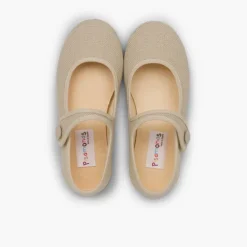Menina Pisamonas Sapatos Merceditas Linho Tiras Aderentes Botao