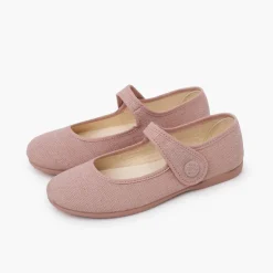Menina Pisamonas Sapatos Merceditas Linho Tiras Aderentes Botao