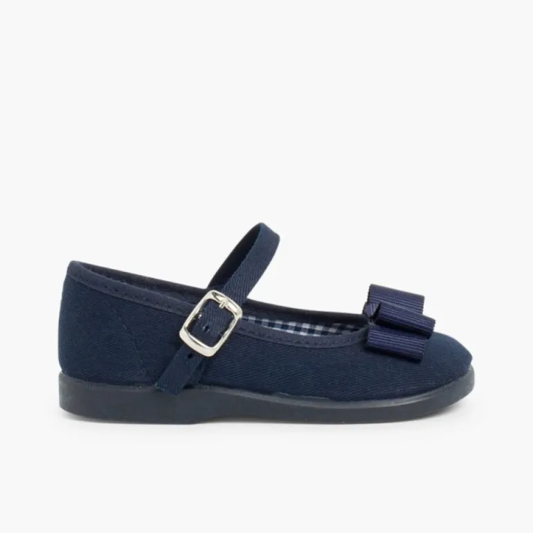 Menina Pisamonas Sapatos Merceditas Lona Laco Duplo