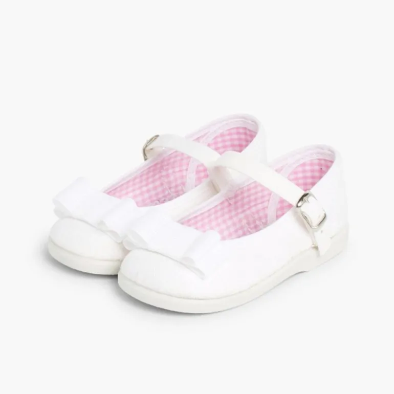 Menina Pisamonas Sapatos Merceditas Lona Laco Duplo