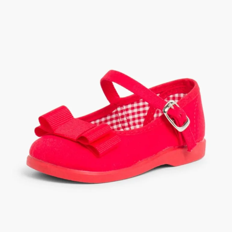 Menina Pisamonas Sapatos Merceditas Lona Laco Duplo