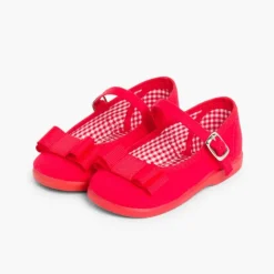 Menina Pisamonas Sapatos Merceditas Lona Laco Duplo