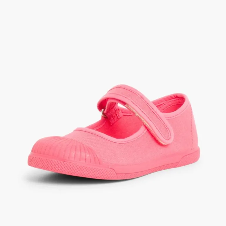 Menina Pisamonas Sapatos Merceditas Lona Tiras Aderentes Biqueira Borracha