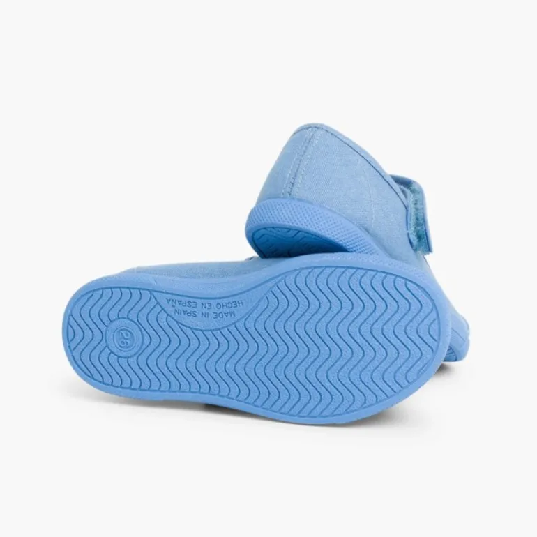 Menina Pisamonas Sapatos Merceditas Lona Tiras Aderentes Biqueira Borracha