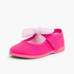 Menina Pisamonas Sapatos Merceditas Lona Tiras Aderentes Com Laco De Vichy