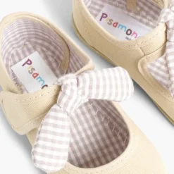 Menina Pisamonas Sapatos Merceditas Lona Tiras Aderentes Com Laco De Vichy