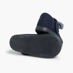 Menina Pisamonas Sapatos Merceditas Lona Tiras Aderentes Com Laco De Vichy