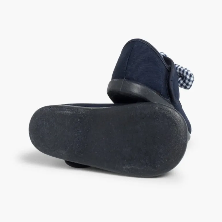 Menina Pisamonas Sapatos Merceditas Lona Tiras Aderentes Com Laco De Vichy