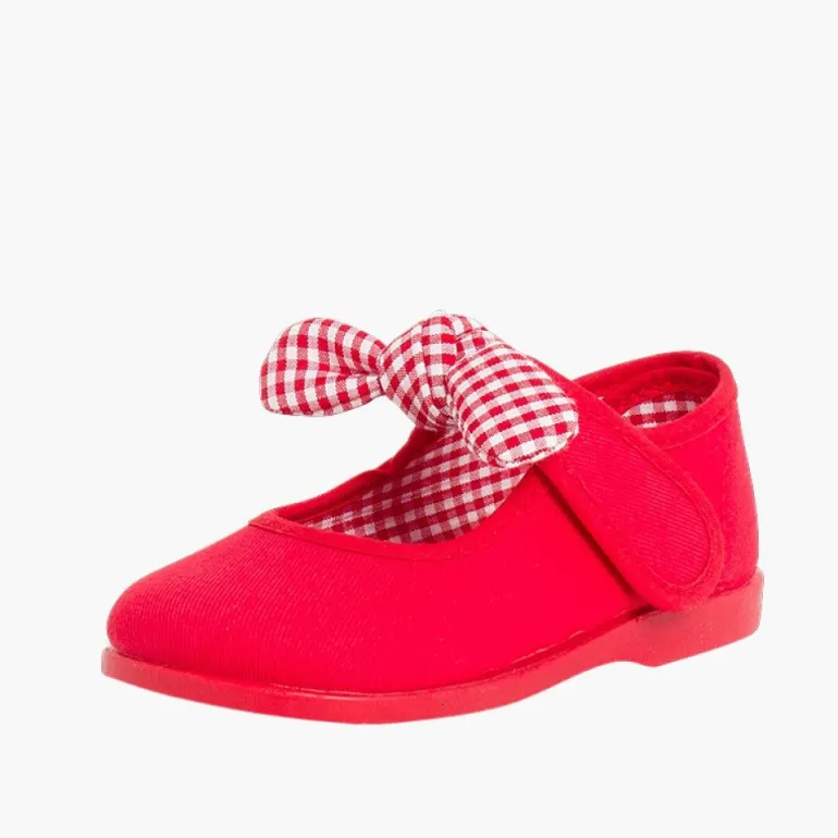 Menina Pisamonas Sapatos Merceditas Lona Tiras Aderentes Com Laco De Vichy