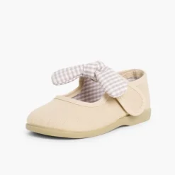 Menina Pisamonas Sapatos Merceditas Lona Tiras Aderentes Com Laco De Vichy