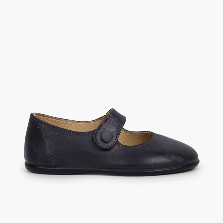 Menina Pisamonas Sapatos Merceditas Menina Pele Tiras Aderentes Botao
