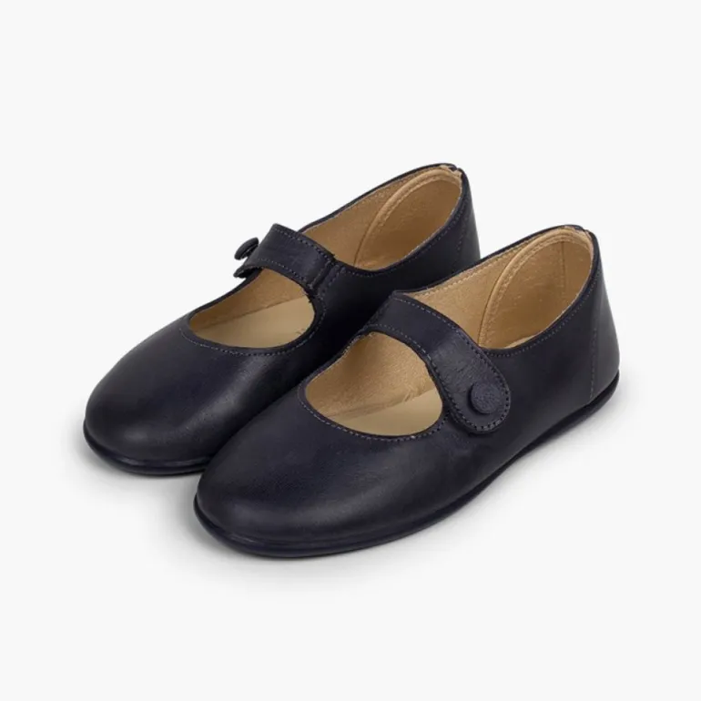 Menina Pisamonas Sapatos Merceditas Menina Pele Tiras Aderentes Botao