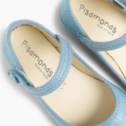 Menina Pisamonas Sapatos Merceditas Tiras Aderentes Em Linho Metalizado
