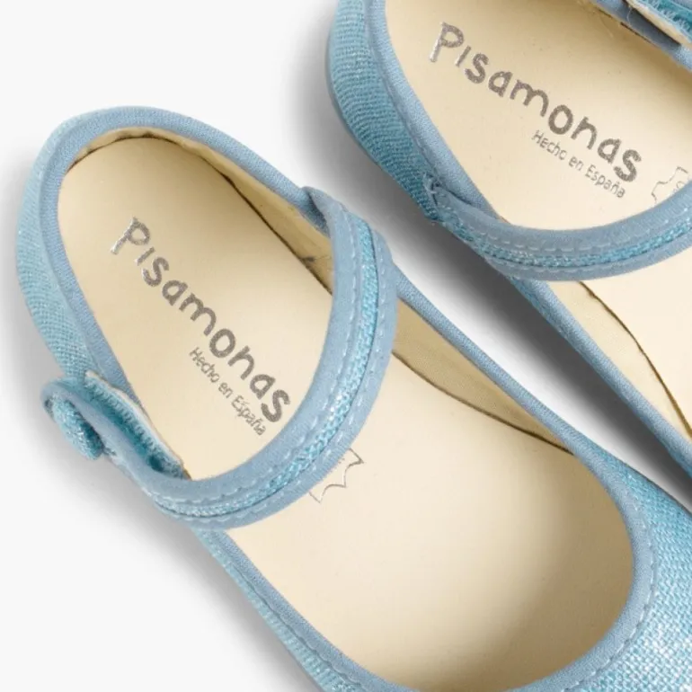 Menina Pisamonas Sapatos Merceditas Tiras Aderentes Em Linho Metalizado