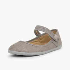 Menina Pisamonas Sapatos Merceditas Tiras Aderentes Em Linho Metalizado