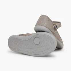 Menina Pisamonas Sapatos Merceditas Tiras Aderentes Em Linho Metalizado