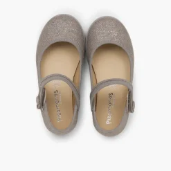 Menina Pisamonas Sapatos Merceditas Tiras Aderentes Em Linho Metalizado