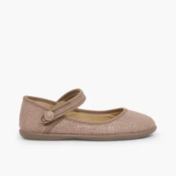 Menina Pisamonas Sapatos Merceditas Tiras Aderentes Em Linho Metalizado