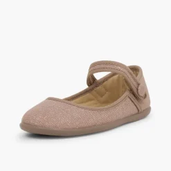 Menina Pisamonas Sapatos Merceditas Tiras Aderentes Em Linho Metalizado