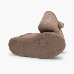 Menina Pisamonas Sapatos Merceditas Tiras Aderentes Em Linho Metalizado