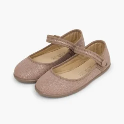 Menina Pisamonas Sapatos Merceditas Tiras Aderentes Em Linho Metalizado