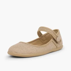 Menina Pisamonas Sapatos Merceditas Tiras Aderentes Em Linho Metalizado