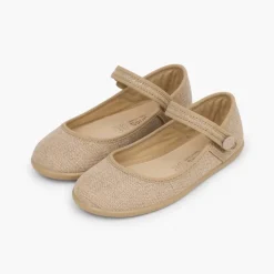 Menina Pisamonas Sapatos Merceditas Tiras Aderentes Em Linho Metalizado