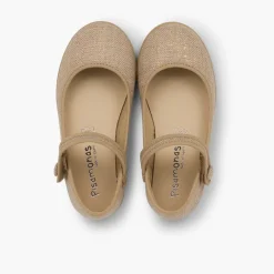 Menina Pisamonas Sapatos Merceditas Tiras Aderentes Em Linho Metalizado
