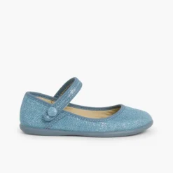 Menina Pisamonas Sapatos Merceditas Tiras Aderentes Em Linho Metalizado