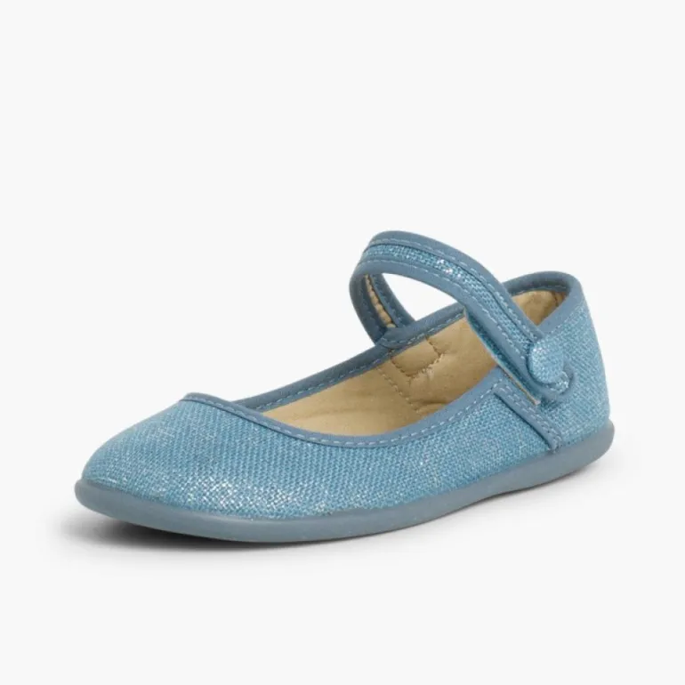 Menina Pisamonas Sapatos Merceditas Tiras Aderentes Em Linho Metalizado