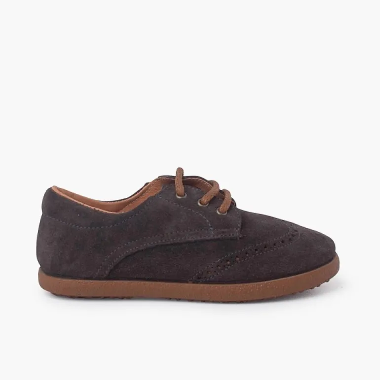 Menina Pisamonas Sapatos Oxford Camurca Sola Caramelo