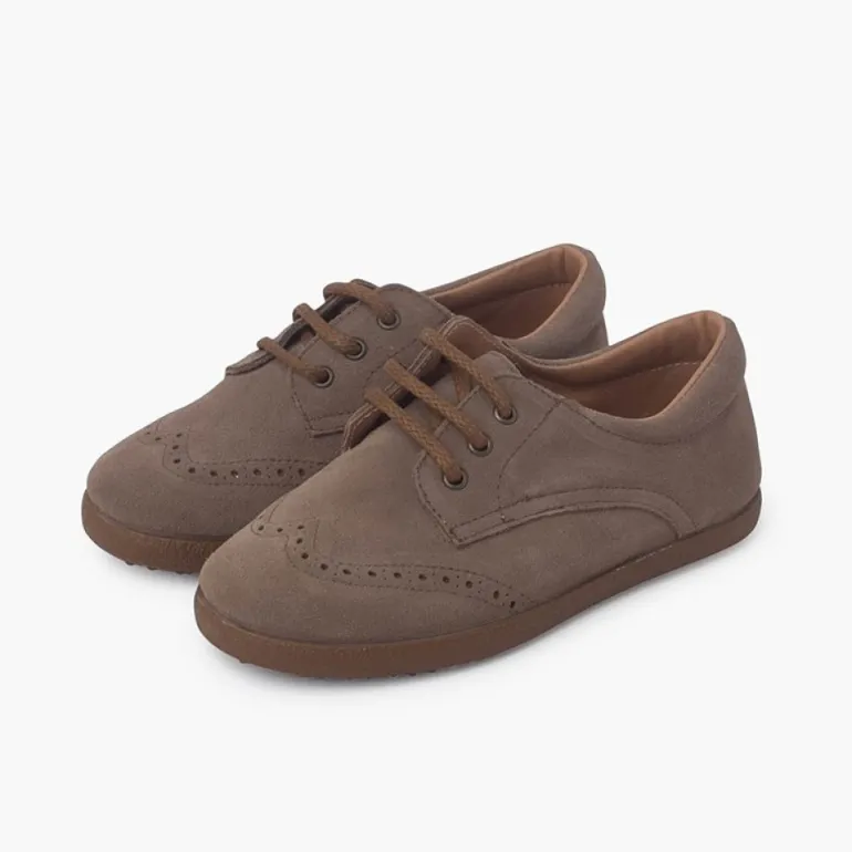 Menina Pisamonas Sapatos Oxford Camurca Sola Caramelo
