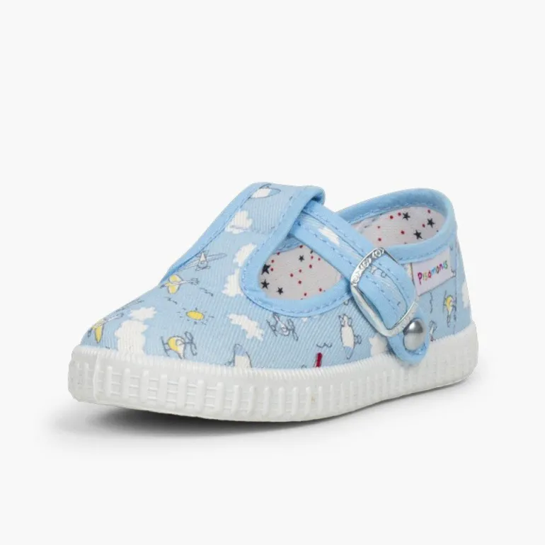 Menino Pisamonas Sapatos Pepito Lona Estampada Fecho Botao