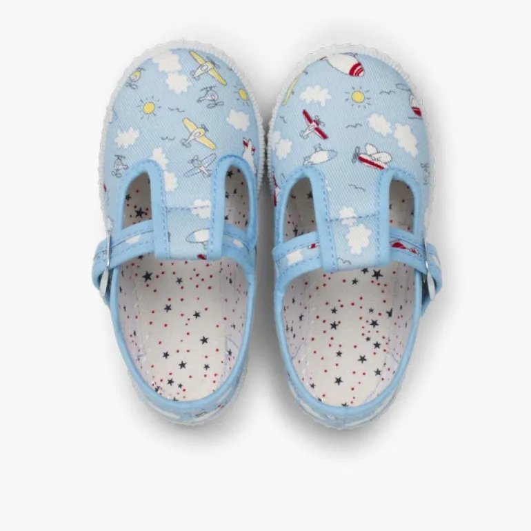 Menino Pisamonas Sapatos Pepito Lona Estampada Fecho Botao