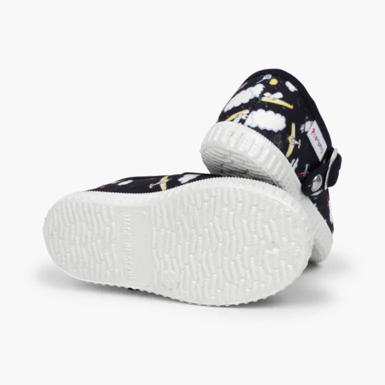 Menino Pisamonas Sapatos Pepito Lona Estampada Fecho Botao